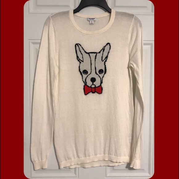 Old Navy Sweaters - Old Navy Cream/Red Adorable French Bulldog Sweater